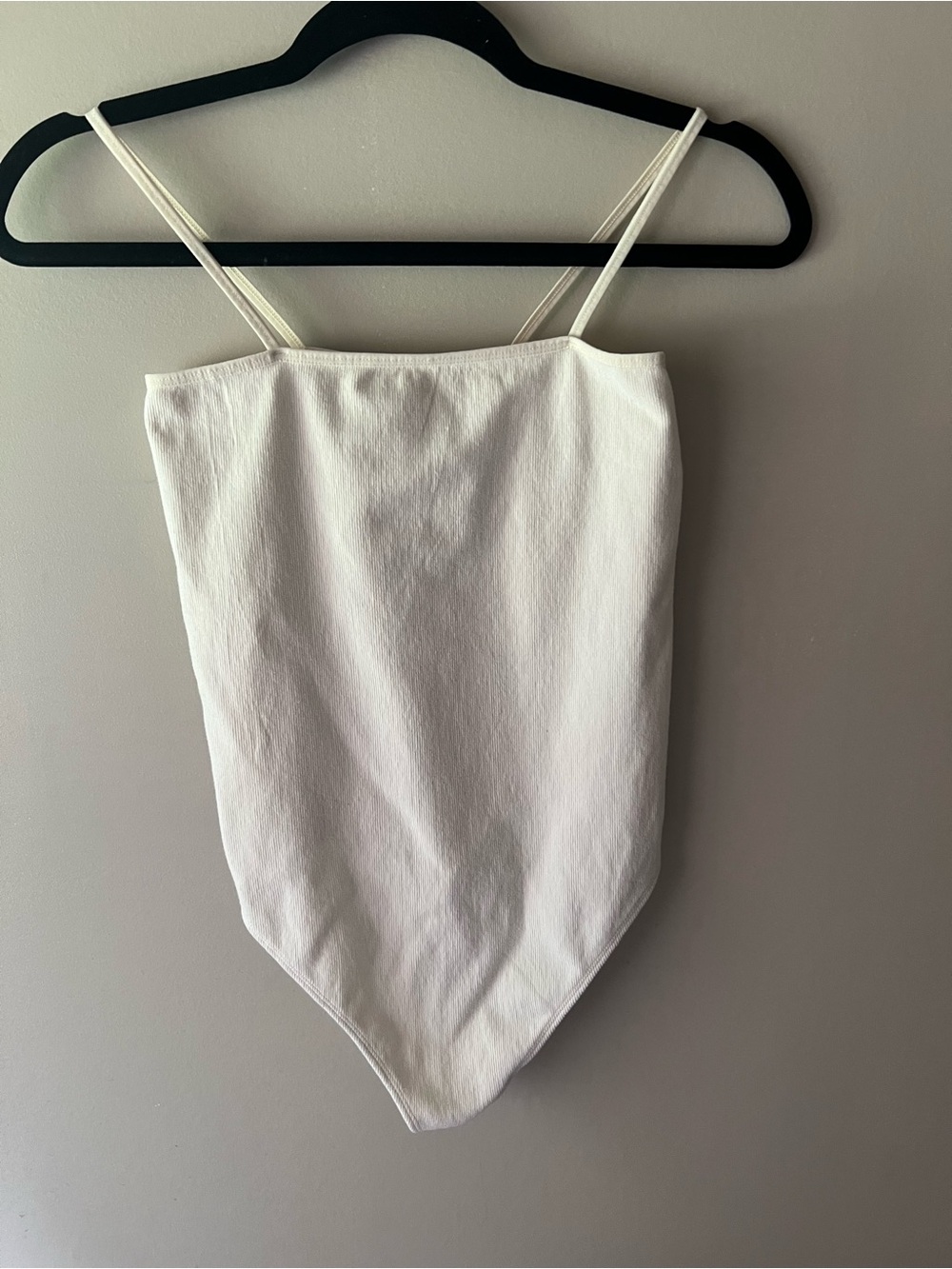 Good American Cream Ribbed Tank Bodysuit